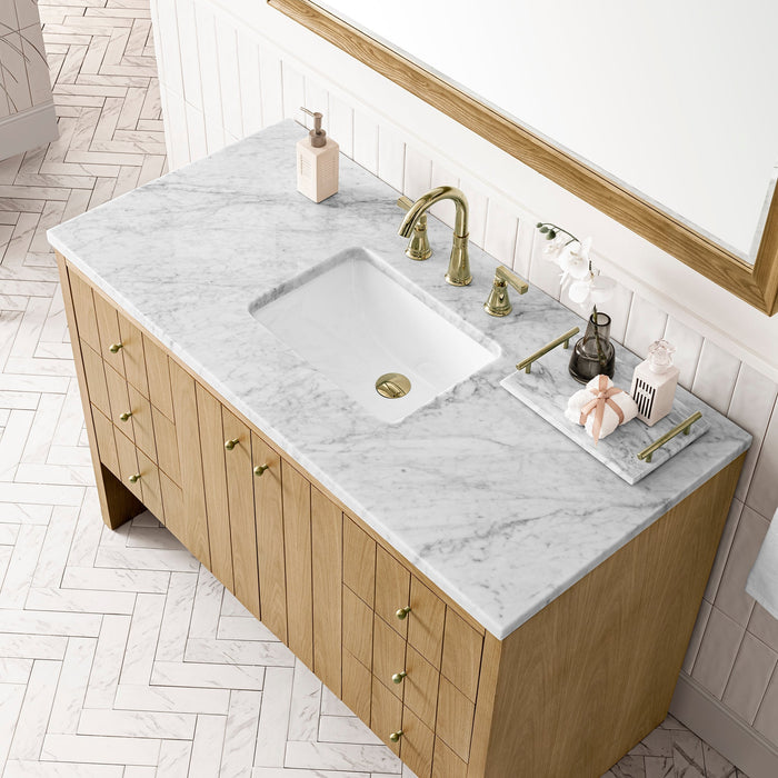 Hudson 48" Single Vanity Single Bathroom Vanity James Martin Vanities Light Natural Oak White Zeus Quartz 