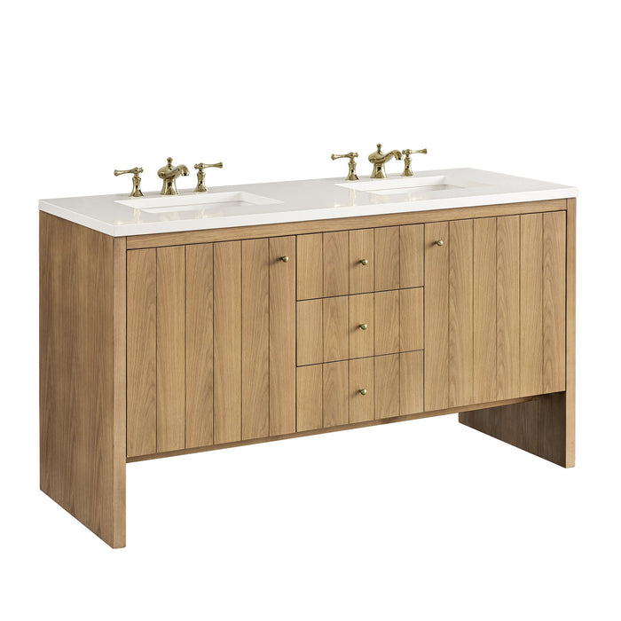 Hudson 60" Double Vanity in Light Natural Oak Double Bathroom Vanity James Martin Vanities Carrara White Marble 