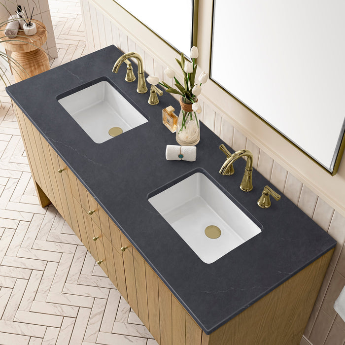 Hudson 60" Double Vanity in Light Natural Oak Double Bathroom Vanity James Martin Vanities Parisien Bleu Quartz 