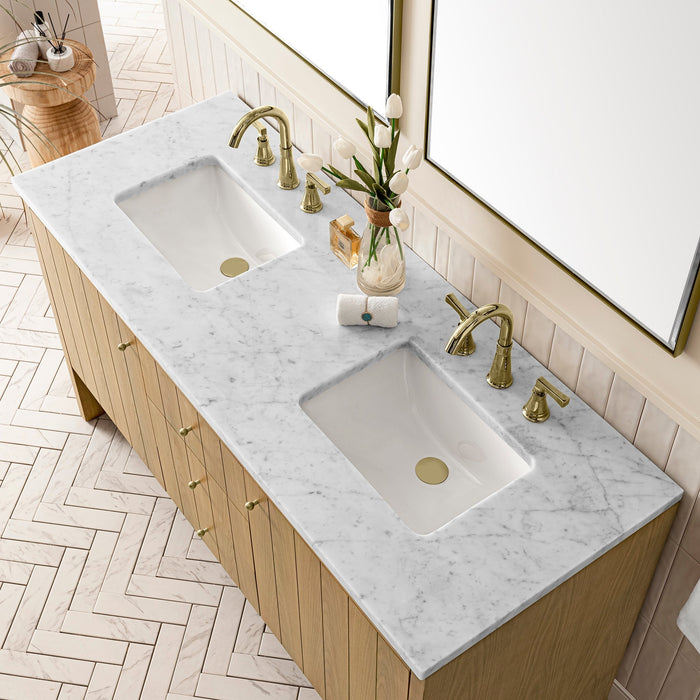 Hudson 60" Double Vanity in Light Natural Oak Double Bathroom Vanity James Martin Vanities Victorian Silver Quartz 