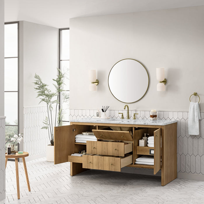 Hudson 60" Single Vanity Double Bathroom Vanity James Martin Vanities Light Natural Oak Charcoal Soapstone Quartz 