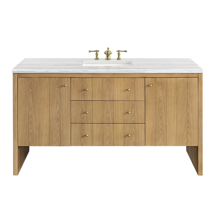 Hudson 60" Single Vanity Double Bathroom Vanity James Martin Vanities Light Natural Oak Carrara White Marble 