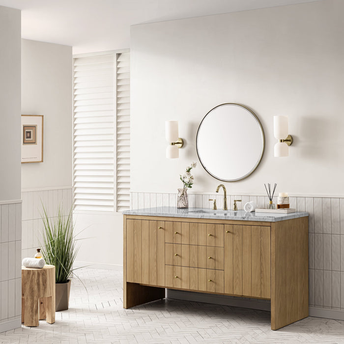 Hudson 60" Single Vanity in Light Natural Oak Double Bathroom Vanity James Martin Vanities Arctic Fall Solid Surface 