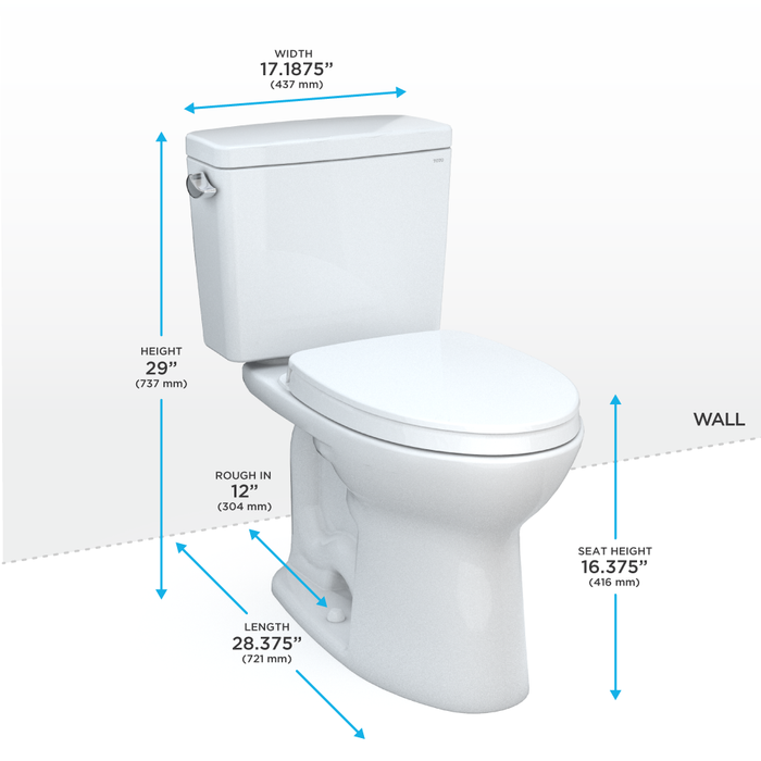 TOTO Drake 1.28 GPF Two Piece Elongated Toilet with Left Hand Lever - Seat Included - Luxe Vanity & Tub