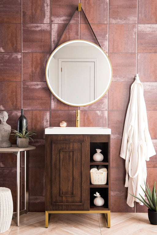 Alicante 24" Single Vanity, Mid-Century Acacia, Radiant Gold w/ White Glossy Composite Stone Top - Luxe Vanity & Tub