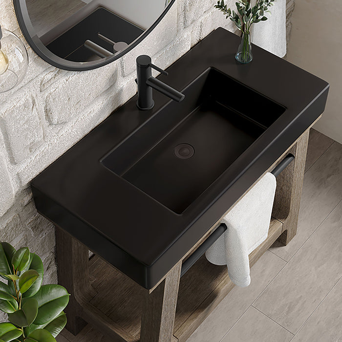 Auburn 36" Single Sink Console, Weathered Timber w/ Black Matte Mineral Composite Stone Top - Luxe Vanity & Tub