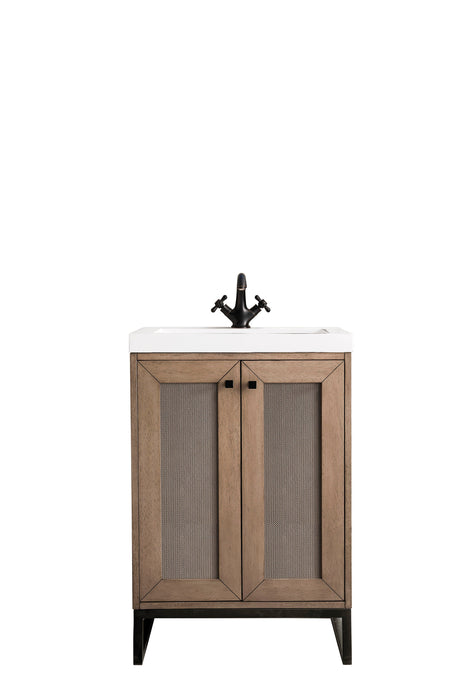 Chianti 24" Single Vanity, Whitewashed Walnut, Matte Black, w/ White Glossy Composite Stone Top - Luxe Vanity & Tub