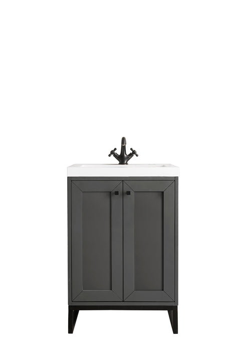 Chianti 24" Single Vanity, Mineral Gray, Matte Black, w/ White Glossy Composite Stone Top - Luxe Vanity & Tub