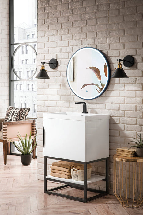 Columbia 24" Single Vanity, Glossy White, Matte Black w/ White Glossy Composite Stone Top - Luxe Vanity & Tub