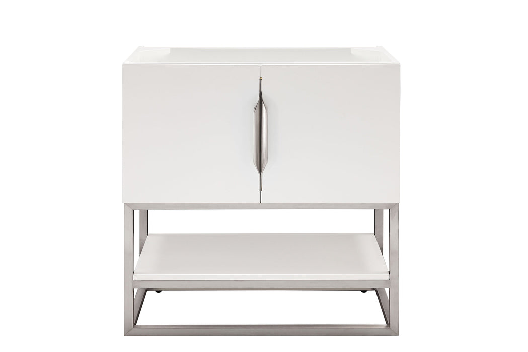 Columbia 31.5" Single Vanity Cabinet, Glossy White, Brushed Nickel - Luxe Vanity & Tub