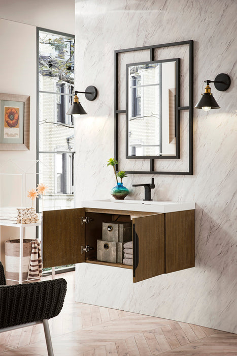 Columbia 31.5" Single Vanity, Latte Oak w/ White Glossy Composite Stone Top - Luxe Vanity & Tub