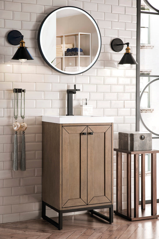 Chianti 20" Single Vanity, Whitewashed Walnut, Matte Black, w/ White Glossy Composite Stone Top - Luxe Vanity & Tub