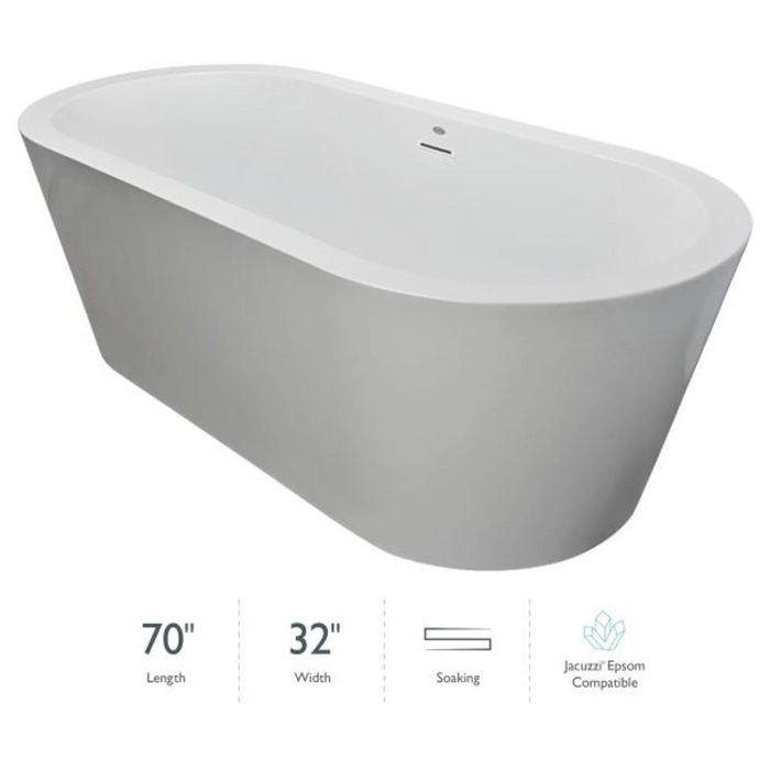 Jacuzzi Celeste 70" Soaking Freestanding Bathtub with Center Drain - Luxe Vanity & Tub