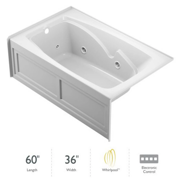 Jacuzzi Cetra 60" Whirlpool Alcove Bathtub with Right Drain and Basic Controls - White - Luxe Vanity & Tub