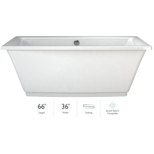 Jacuzzi Fiore 65.5" Soaking Freestanding Bathtub with Center Drain - Luxe Vanity & Tub