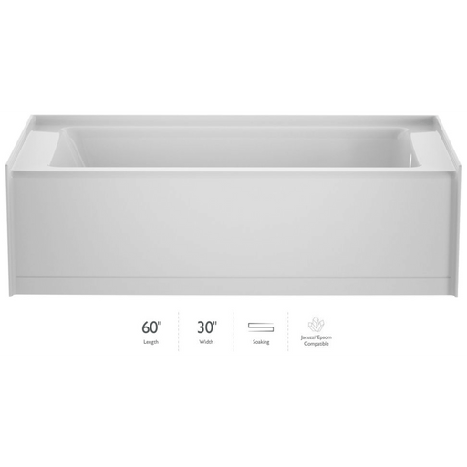 Jacuzzi Signature 60" Three Wall Alcove Acrylic Soaking Tub with Right Drain and Overflow - White - Luxe Vanity & Tub