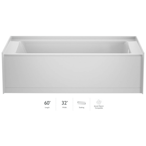 Jacuzzi Signature 60" Three Wall Alcove Acrylic Soaking Tub with Right Drain and Overflow - White - Luxe Vanity & Tub