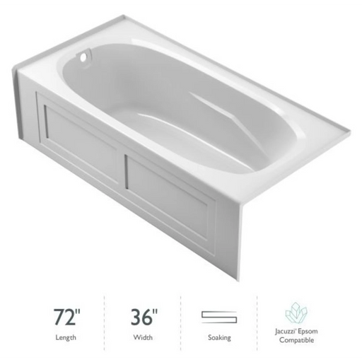 Jacuzzi Signature 72" Acrylic Soaking Bathtub for Alcove Installation with Reversible Drain - White - Luxe Vanity & Tub