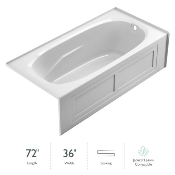 Jacuzzi Signature 72" Acrylic Soaking Bathtub for Alcove Installation with Right Drain - White - Luxe Vanity & Tub