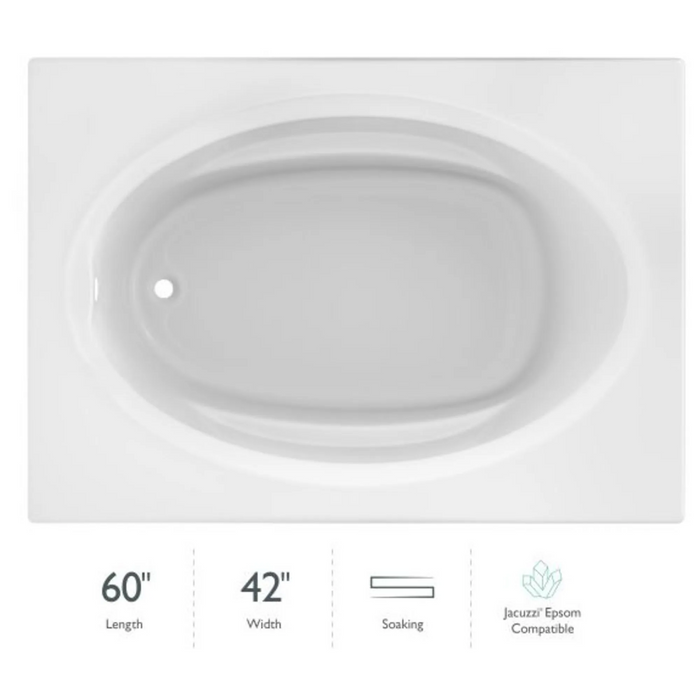 Jacuzzi 60" x 42" Signature Drop In Soaking Bathtub with Universal Drain - White - Luxe Vanity & Tub