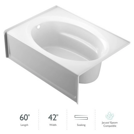 60" x 42" Soaker Alcove Bathtub with Left Drain in White - Luxe Vanity & Tub