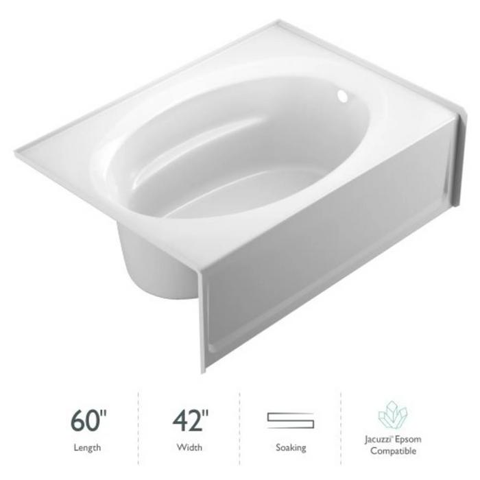 Jacuzzi 60" x 42" Signature Three Wall Alcove Soaking Bathtub with Right Drain, Tiling Flange, and Skirt - White - Luxe Vanity & Tub