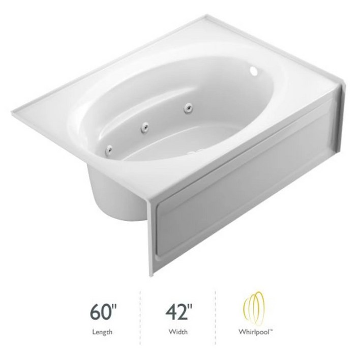 Jacuzzi 60" x 42" Signature Three Wall Alcove Whirlpool Bathtub with 6 Jets, Air Controls, Tiling Flange, Skirt, Right Drain, and Left Pump - White - Luxe Vanity & Tub