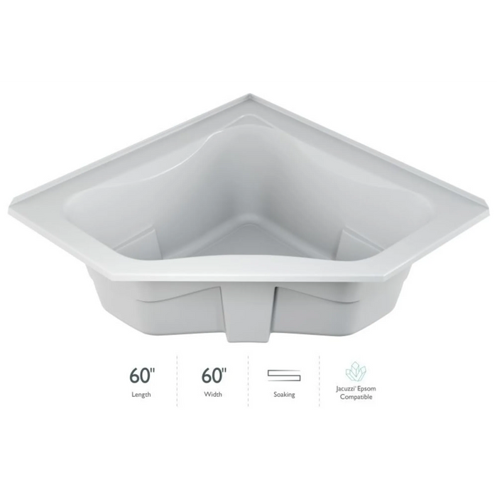 Jacuzzi Signature 60" Corner Soaking Bathtub with Tiling Flange, Center Drain - White - Luxe Vanity & Tub