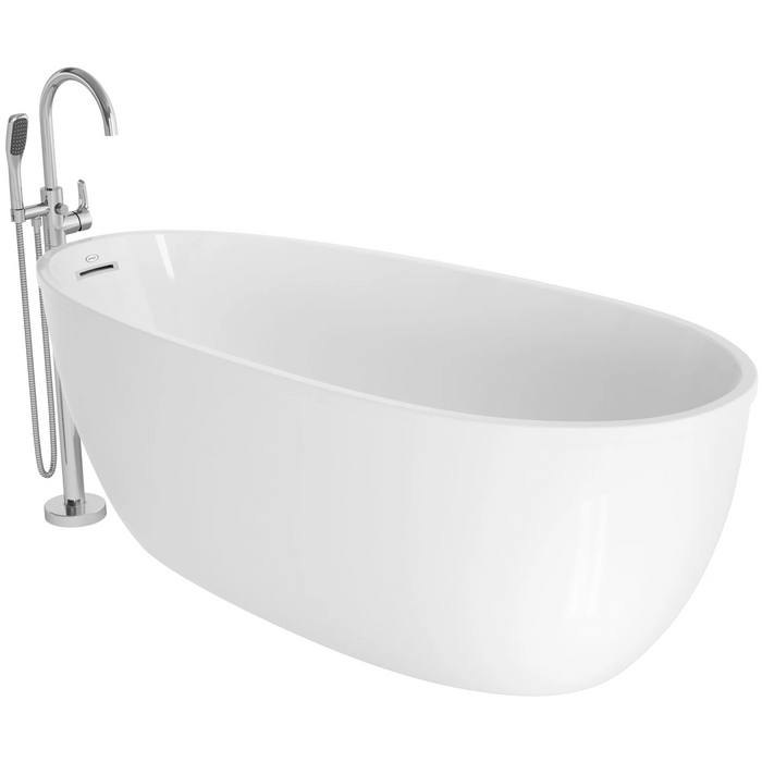 Jacuzzi Signature 67" Free Standing Acrylic Soaking Tub with Chrome Free Standing Tub Filler and Handshower, Reversible Drain, Drain Assembly and Overflow - White - Luxe Vanity & Tub