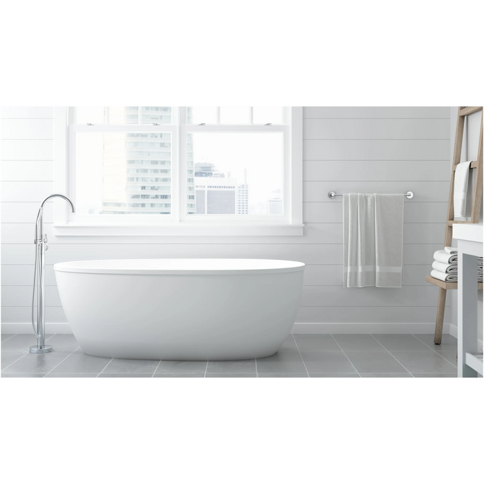 Jacuzzi Signature 67" Free Standing Acrylic Soaking Tub with Chrome Free Standing Tub Filler and Handshower, Reversible Drain, Drain Assembly and Overflow - White - Luxe Vanity & Tub