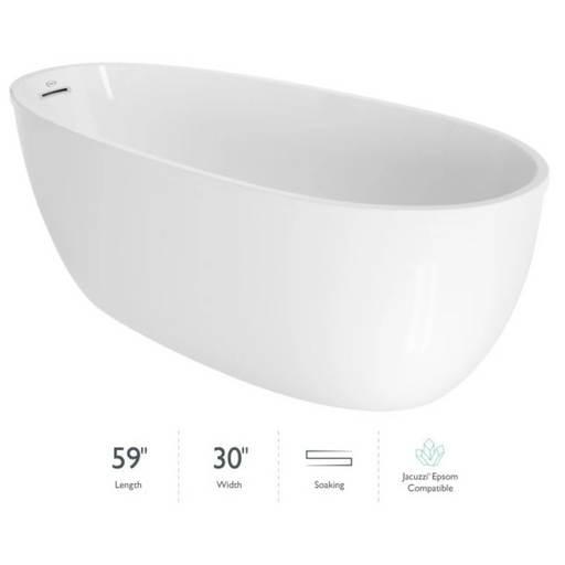 Signature 60" Free Standing Acrylic Soaking Tub with Reversible Drain, Drain Assembly and Overflow - Luxe Vanity & Tub