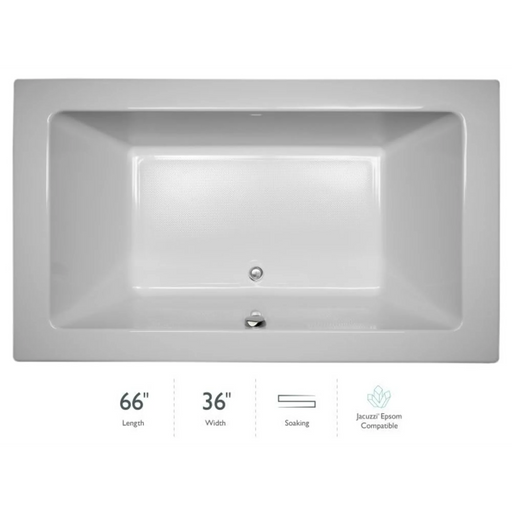 Jacuzzi 66" x 36" Sia Drop In Soaking Bathtub with Center Drain - White - Luxe Vanity & Tub