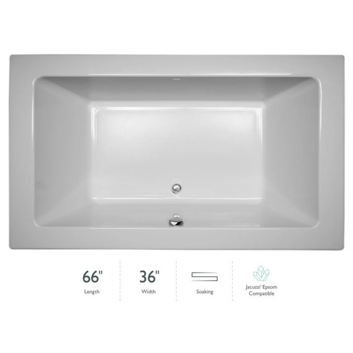 Jacuzzi 66" x 36" Sia Drop In Soaking Bathtub with Center Drain - White - Luxe Vanity & Tub