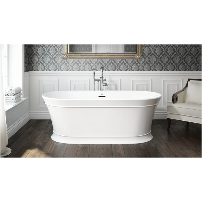 Serafina 59" Free Standing Acrylic Tub with Center Drain, Drain Assembly, and Overflow - Luxe Vanity & Tub