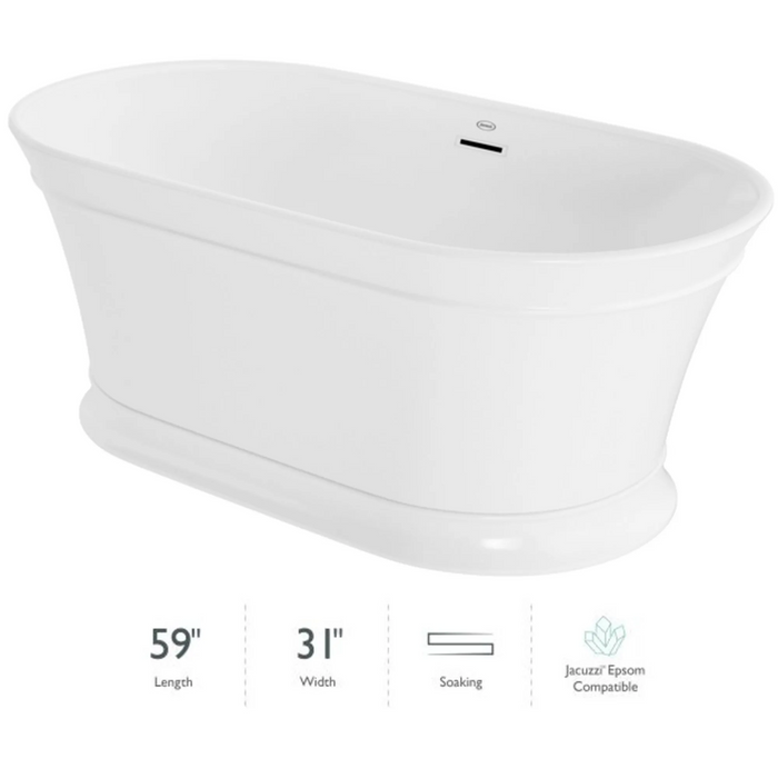 Serafina 59" Free Standing Acrylic Tub with Center Drain, Drain Assembly, and Overflow - Luxe Vanity & Tub