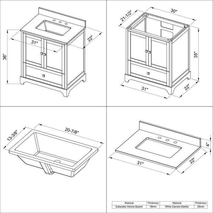 Jeffrey Alexander Addington 30-inch Single Bathroom Vanity Set - Luxe Vanity & Tub