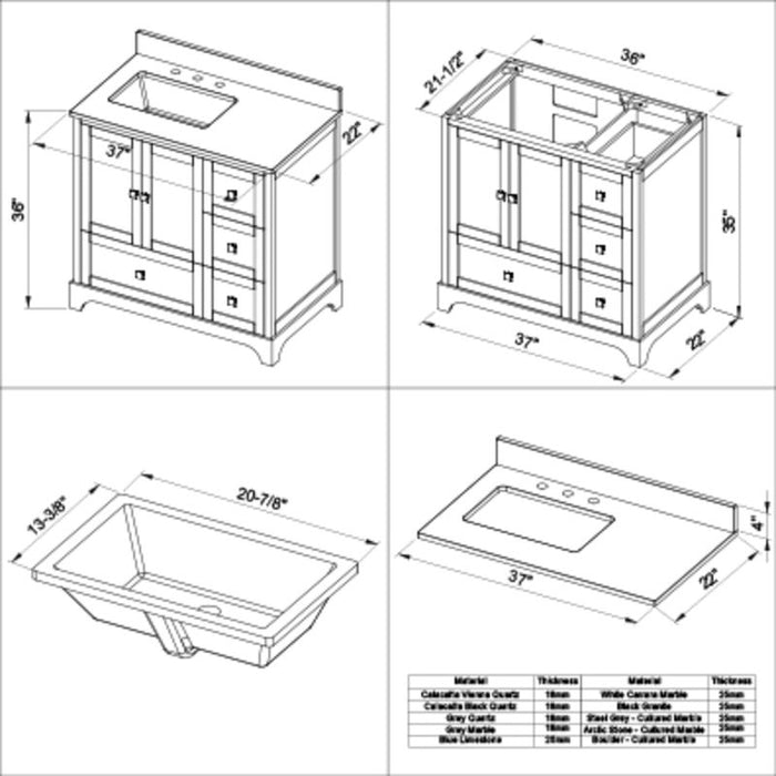 Jeffrey Alexander Addington 36-inch Single Bathroom Vanity Set - Luxe Vanity & Tub