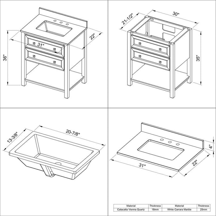 Jeffrey Alexander Adler 30-inch Single Bathroom Vanity Set - Luxe Vanity & Tub