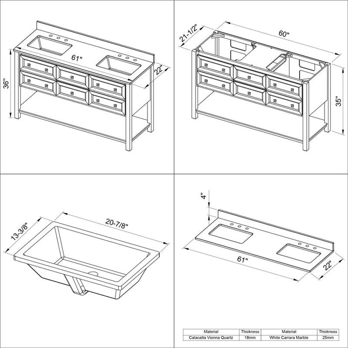 Jeffrey Alexander Adler 60-inch Double Bathroom Vanity Set - Luxe Vanity & Tub