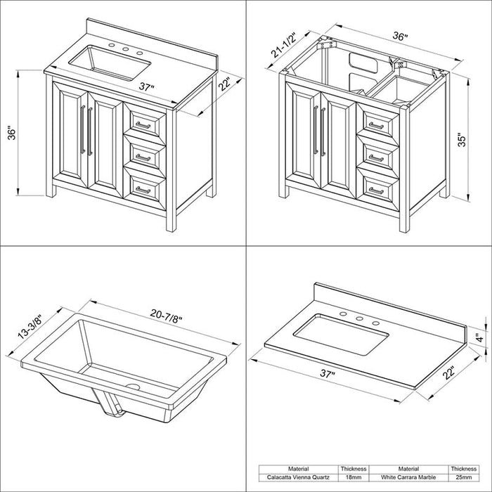 Jeffrey Alexander Cade 36-inch Left Offset Single Bathroom Vanity Set With Top In Black From Home Luxury USA