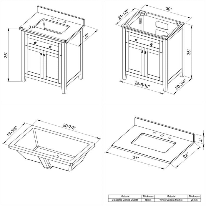 Jeffrey Alexander Chatham 30-inch Bathroom Vanity With Top In Blue From Home Luxury USA