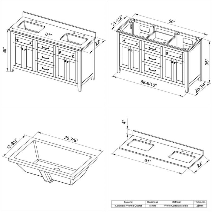 Jeffrey Alexander Chatham 60-inch Double Sink Bathroom Vanity In Brown From Home Luxury USA