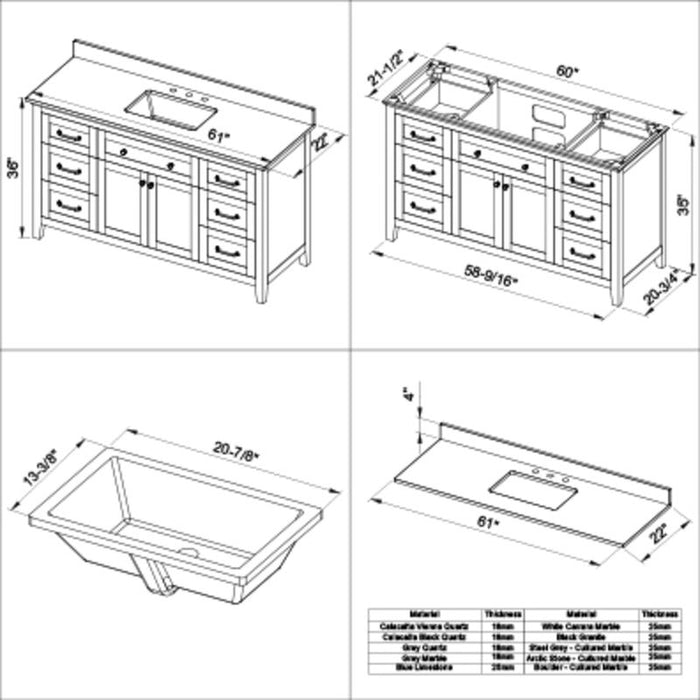 Jeffrey Alexander Chatham 60-inch Single Sink Bathroom Vanity With Top In Brown  From Home Luxury USA