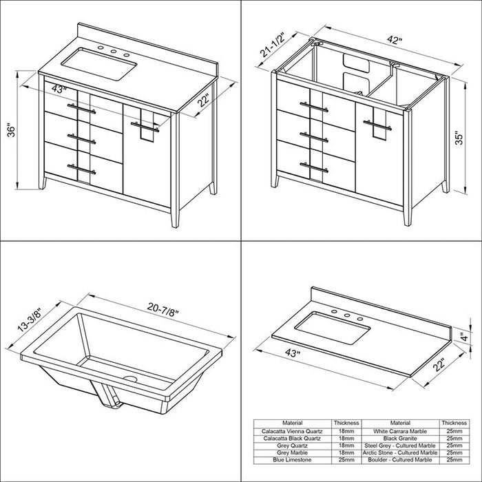 Jeffrey Alexander Katara 42-inch Single Bathroom Vanity With Top In Blue From Home Luxury USA