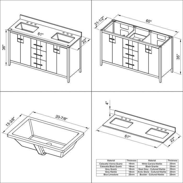 jeffrey alexander katara 60-inch double bathroom vanity with top in black from home luxury usa