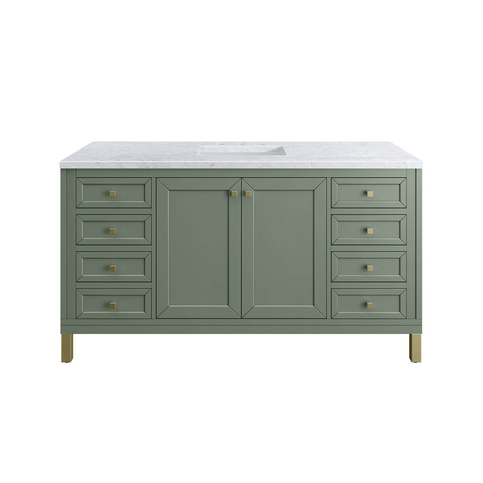 Chicago 60" Single Vanity, Smokey Celadon w/ 3 CM Carrara Marble Top - Luxe Vanity & Tub