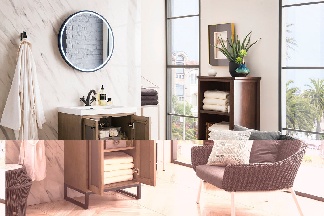 Chianti 24" Single Vanity, Whitewashed Walnut, Matte Black, w/ White Glossy Composite Stone Top - Luxe Vanity & Tub