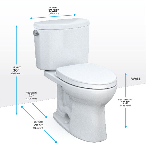 TOTO Drake II 1.28 GPF Two Piece Elongated Toilet with Left Hand Lever - Seat Included - Luxe Vanity & Tub