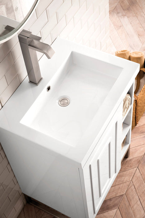 Alicante 24" Single Vanity, Glossy White, Brushed Nickel w/ White Glossy Composite Stone Top - Luxe Vanity & Tub