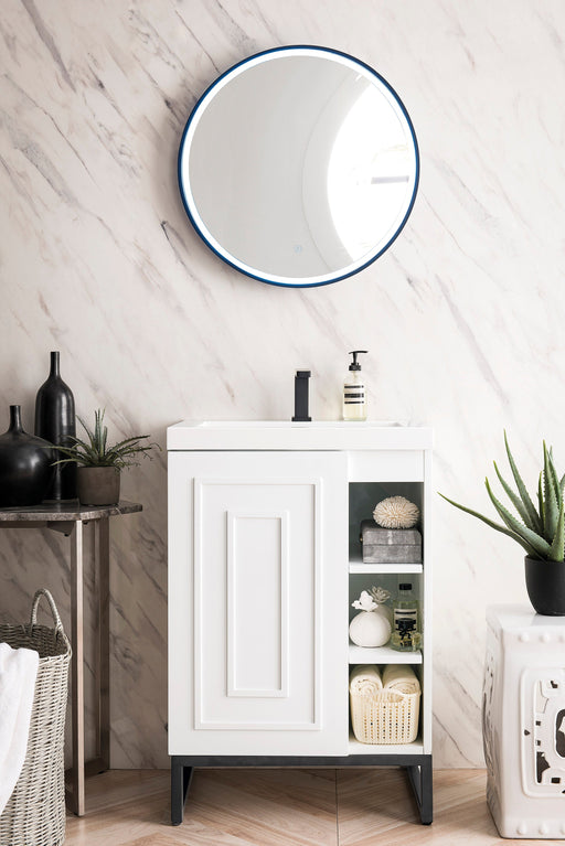 Alicante 24" Single Vanity, Glossy White, Matte Black w/ White Glossy Composite Stone Top - Luxe Vanity & Tub